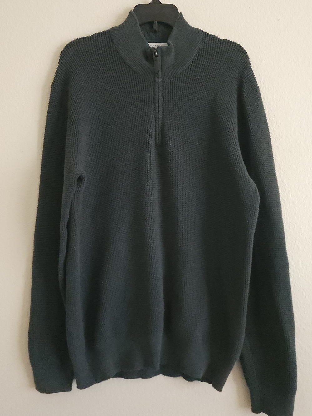 Marine Layer Re-Spun Waffle Knit Quarter Zip Sweater Green Men's Medium